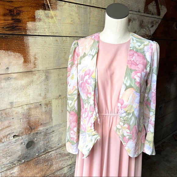 Vintage 1980’s Pink & Pastel Floral Print Dress Fit and Flare Boston Maid Size 6 - Picture 7 of 12